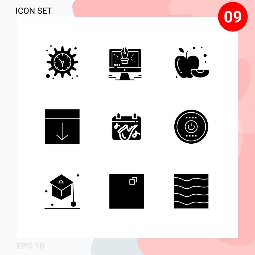 9 User Interface Solid Glyph Pack of modern Signs and Symbols of calendar layout design interface arrange Editable Vector Design Elements