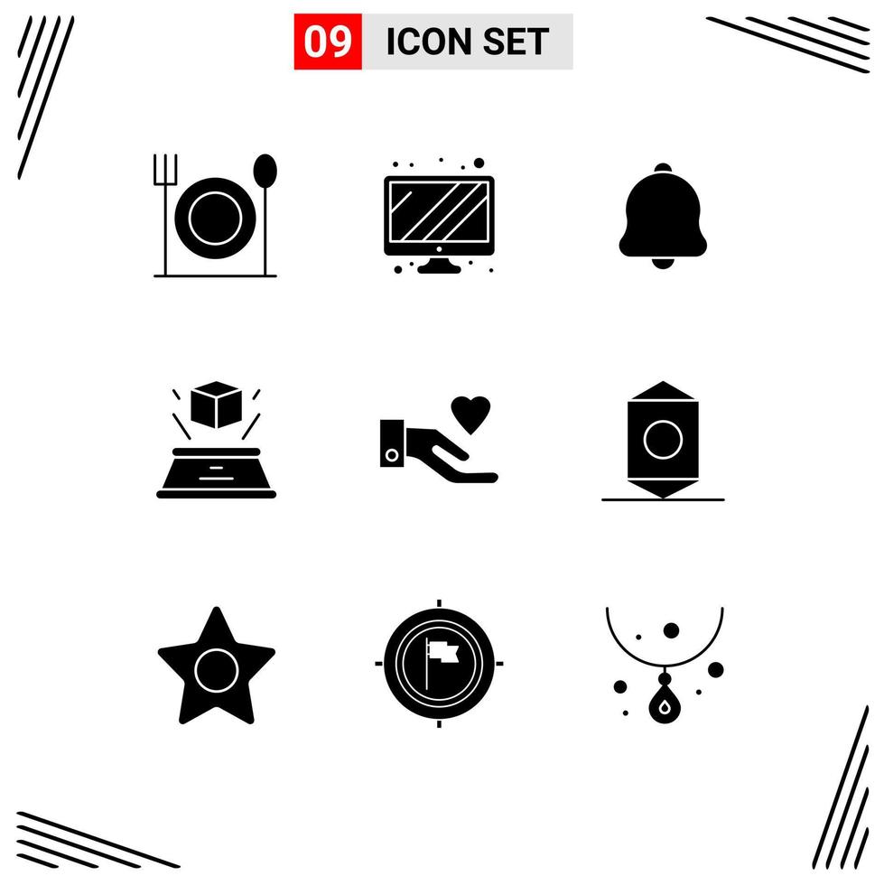 Stock Vector Icon Pack of 9 Line Signs and Symbols for candy heart notification hand imagination Editable Vector Design Elements
