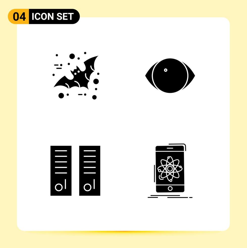Universal Icon Symbols Group of 4 Modern Solid Glyphs of bat lockers scary human school Editable Vector Design Elements