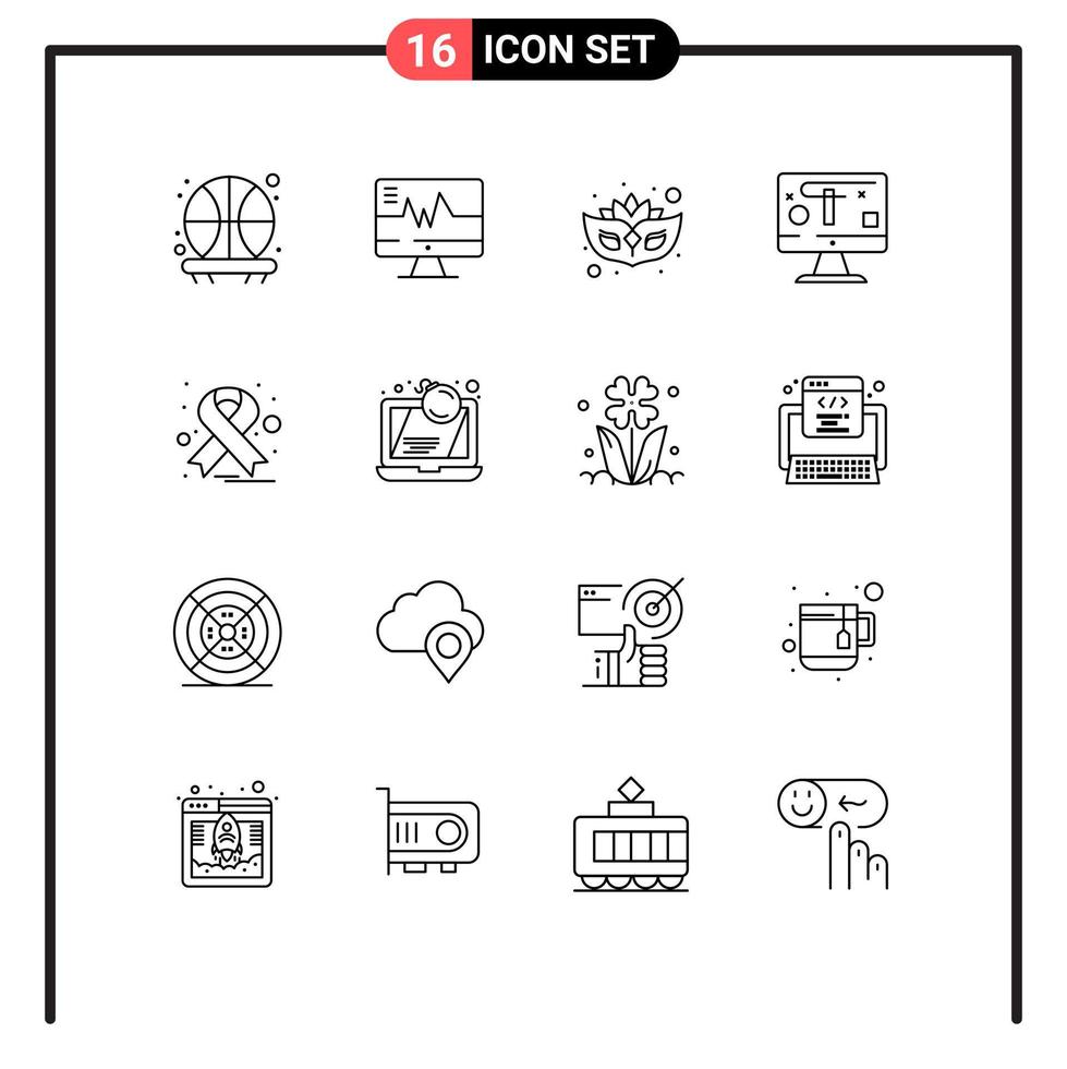 conjunto de 16 iconos de ui modernos símbolos signos para ataque oncología máscara cáncer mostrar elementos de diseño vectorial editables vector