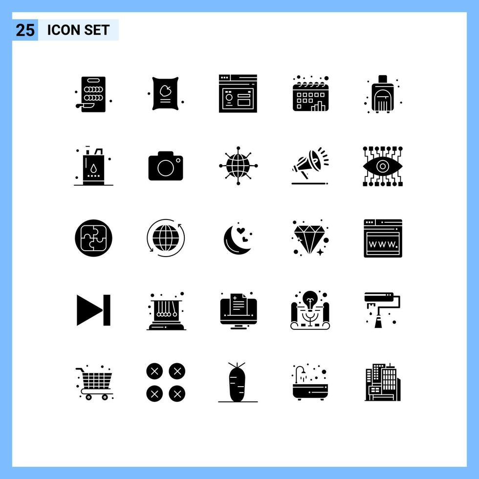 Universal Icon Symbols Group of 25 Modern Solid Glyphs of travel bag database graph chart Editable Vector Design Elements
