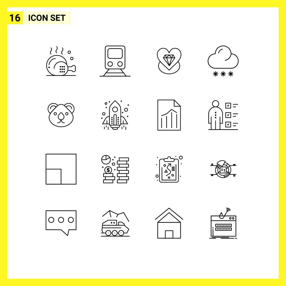 Outline Pack of 16 Universal Symbols of weather forecast transportation cloud heart Editable Vector Design Elements