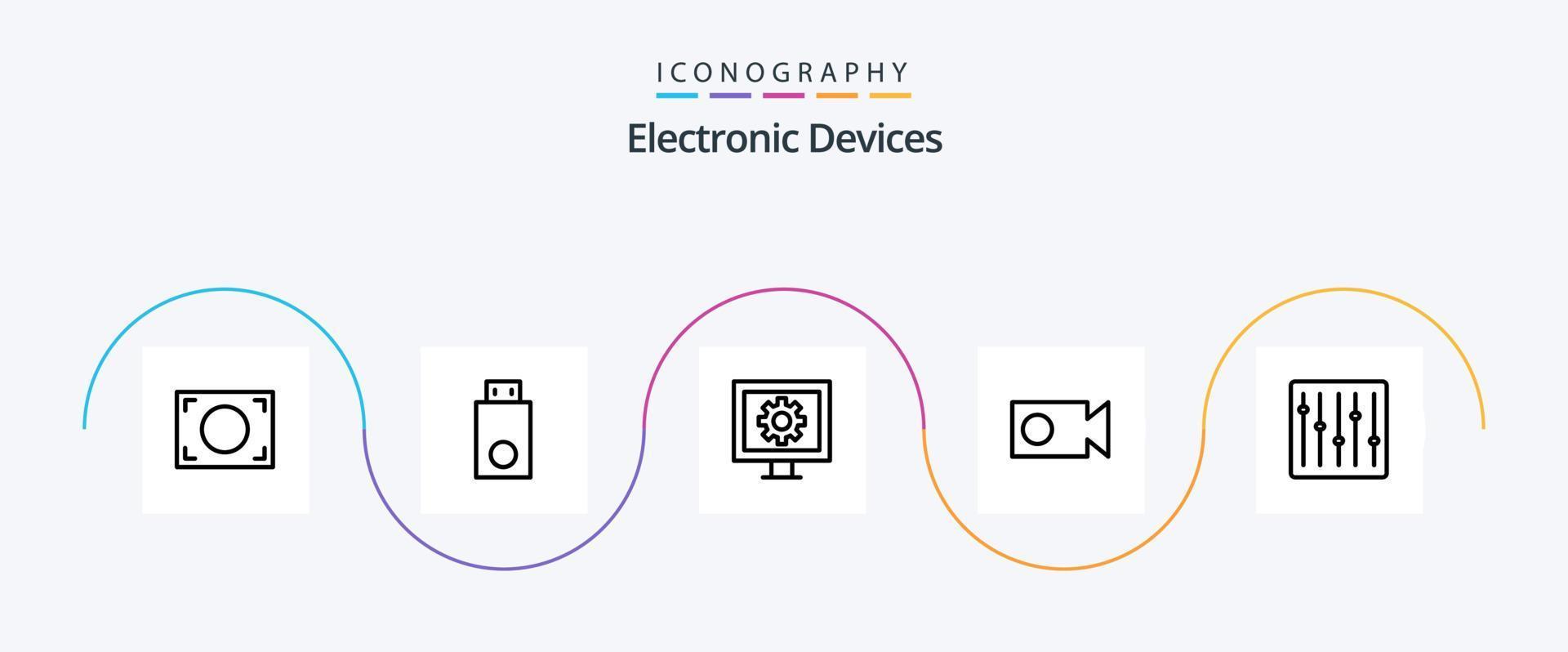 paquete de iconos de línea 5 de dispositivos que incluye dj. control S. control. video. leva vector