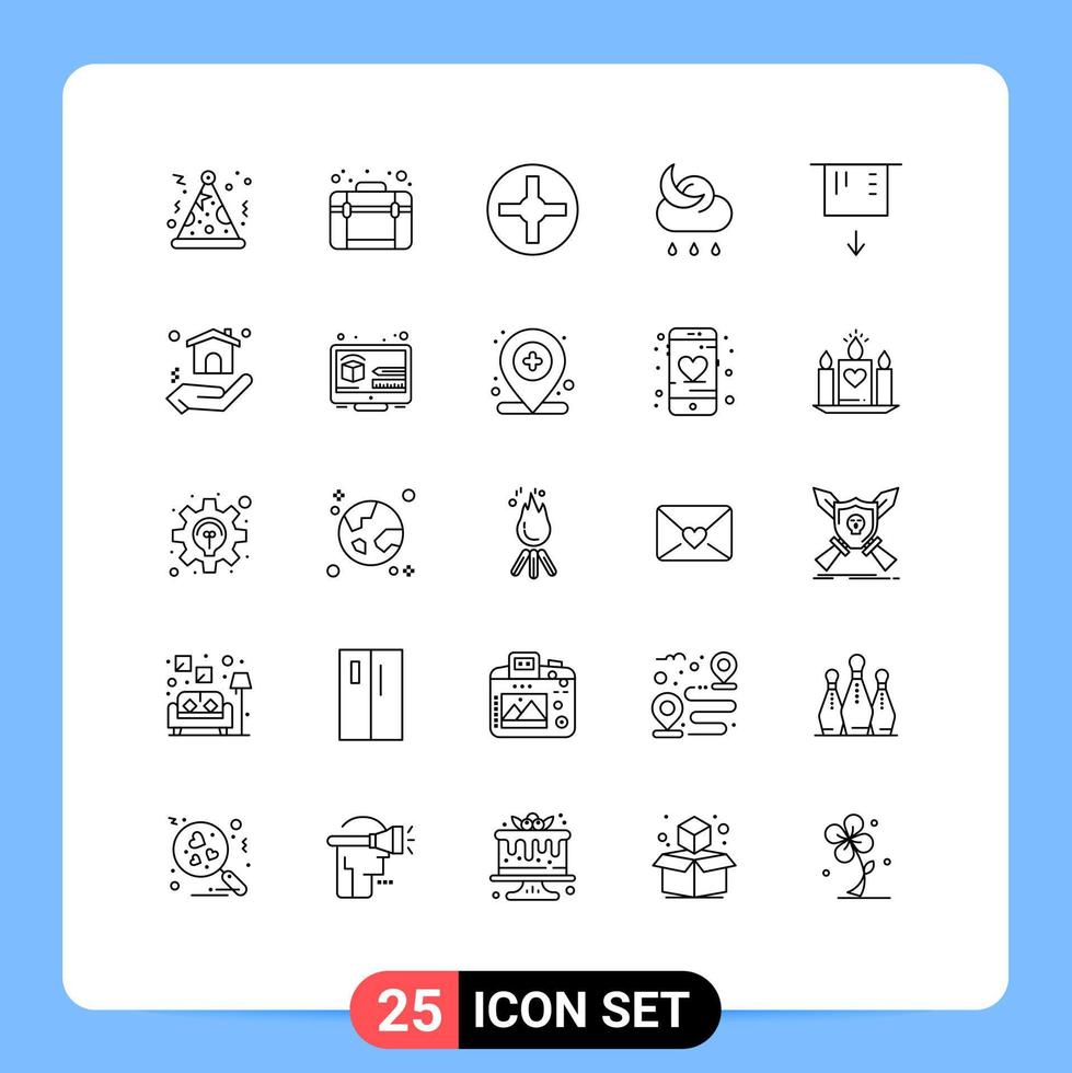 Set of 25 Modern UI Icons Symbols Signs for building card pin atm night Editable Vector Design Elements