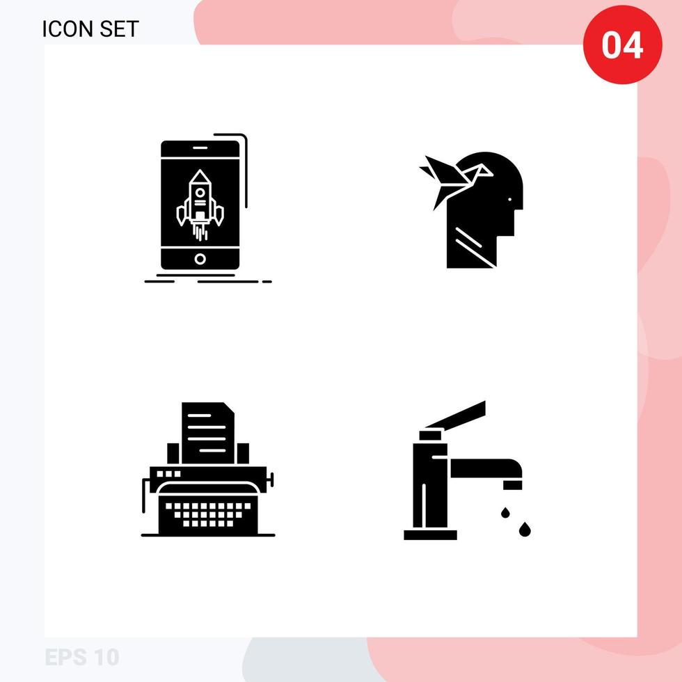 Set of 4 Vector Solid Glyphs on Grid for game typewriter mobile imaginaton document Editable Vector Design Elements