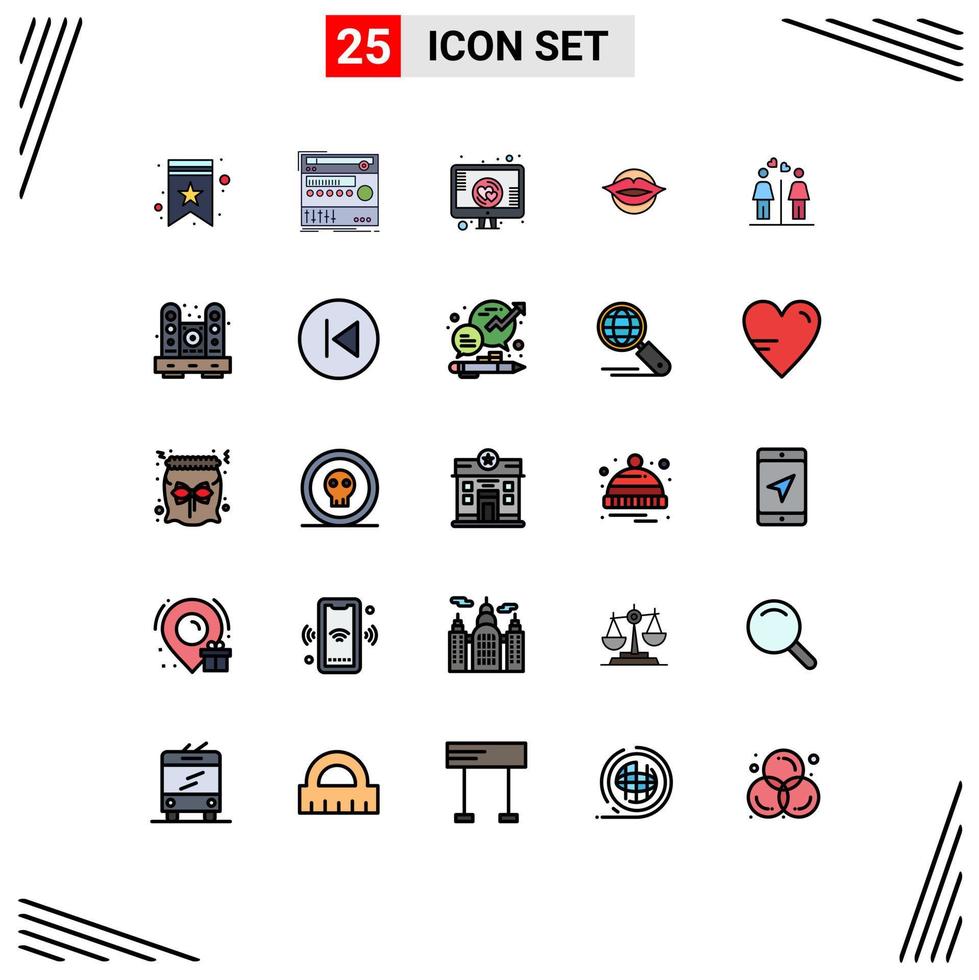 paquete de iconos de vector de stock de 25 signos y símbolos de línea para elementos de diseño de vector editables de corazón de pantalla de boca de estudio de San Valentín de belleza