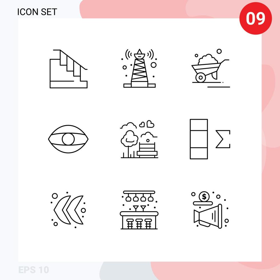 Pack of 9 creative Outlines of park human barrow face wheelbarrow Editable Vector Design Elements