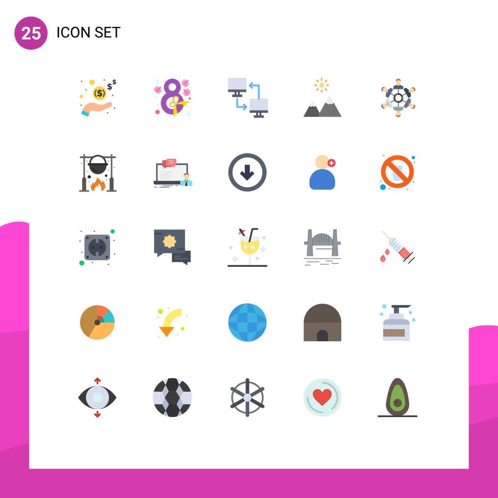 Flat Color Pack of 25 Universal Symbols of cooperation nature computer mountain transfer Editable Vector Design Elements