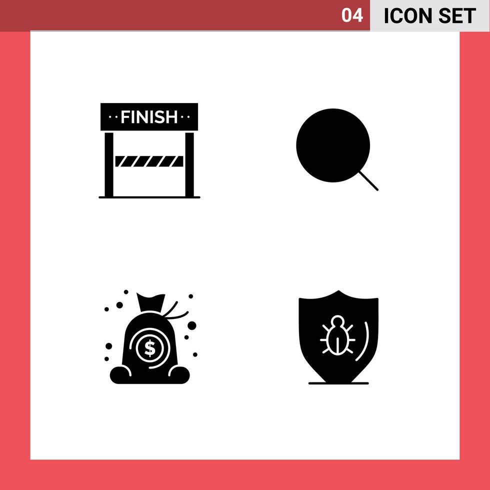 Universal Icon Symbols Group of 4 Modern Solid Glyphs of finish cash game tool finance Editable Vector Design Elements