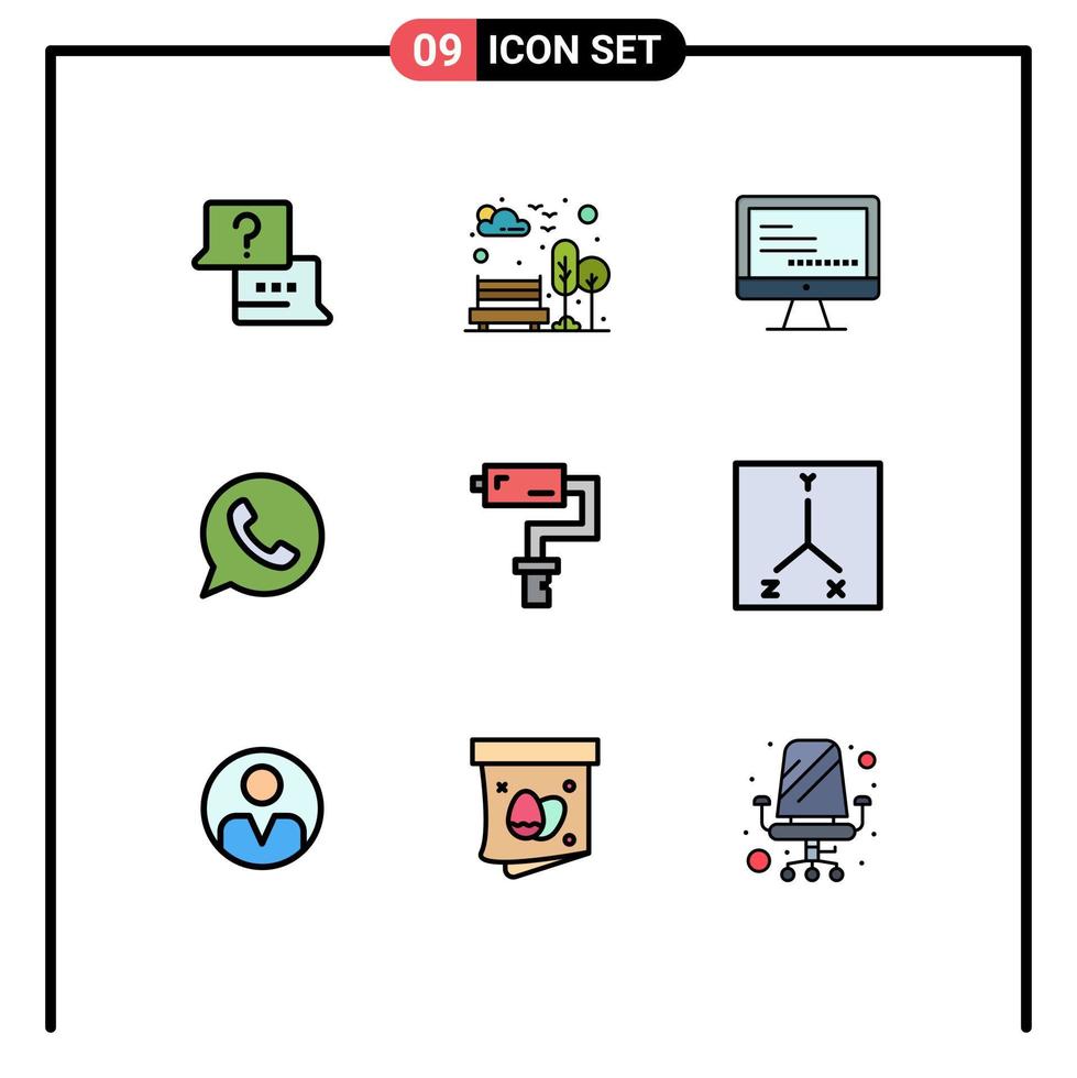 Universal Icon Symbols Group of 9 Modern Filledline Flat Colors of brush watts app computer telephone app Editable Vector Design Elements