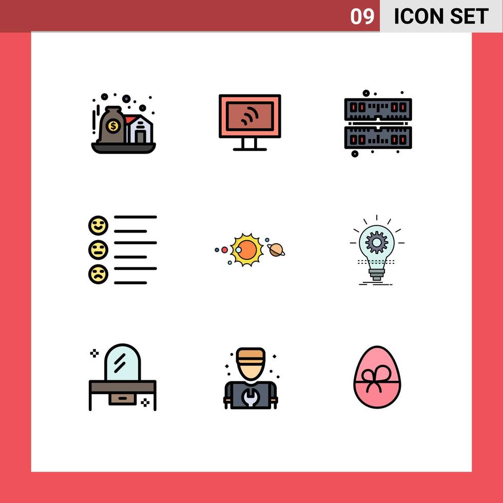 Universal Icon Symbols Group of 9 Modern Filledline Flat Colors of solar system system memory solar text Editable Vector Design Elements