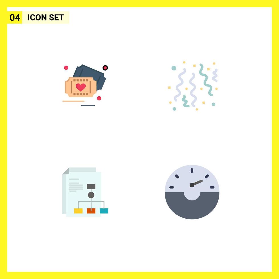 4 Creative Icons Modern Signs and Symbols of ticket graph wedding confetti report Editable Vector Design Elements