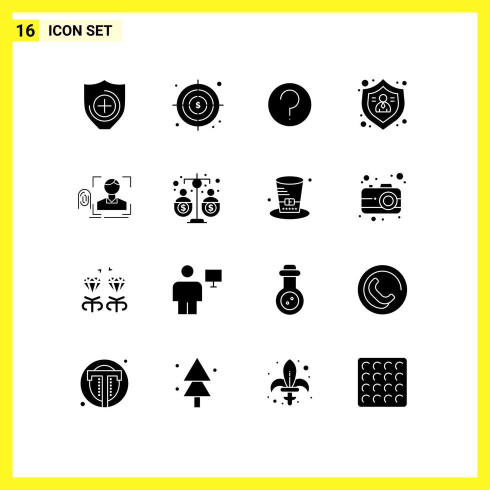 User Interface Pack of 16 Basic Solid Glyphs of scan fingerprint ui ...