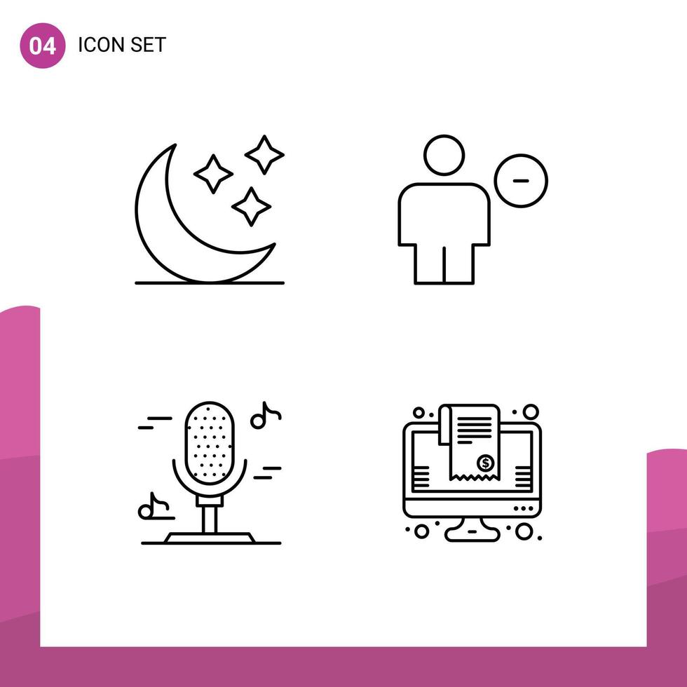 Stock Vector Icon Pack of 4 Line Signs and Symbols for moon audio weather delete music Editable Vector Design Elements