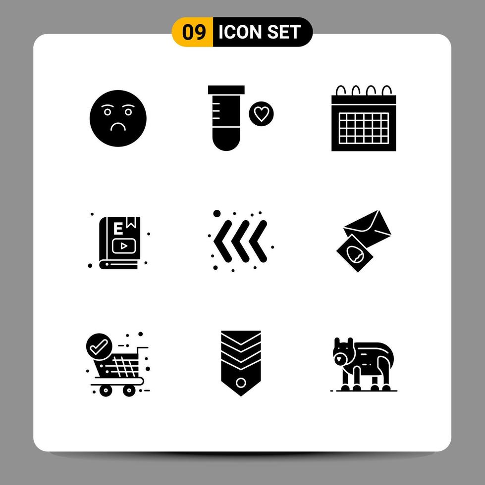 Pictogram Set of 9 Simple Solid Glyphs of keyboard study date learning e learning Editable Vector Design Elements
