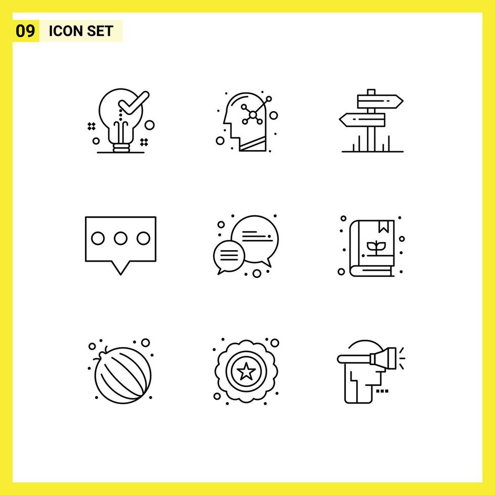 Set of 9 Commercial Outlines pack for chat message human mind comment room Editable Vector Design Elements
