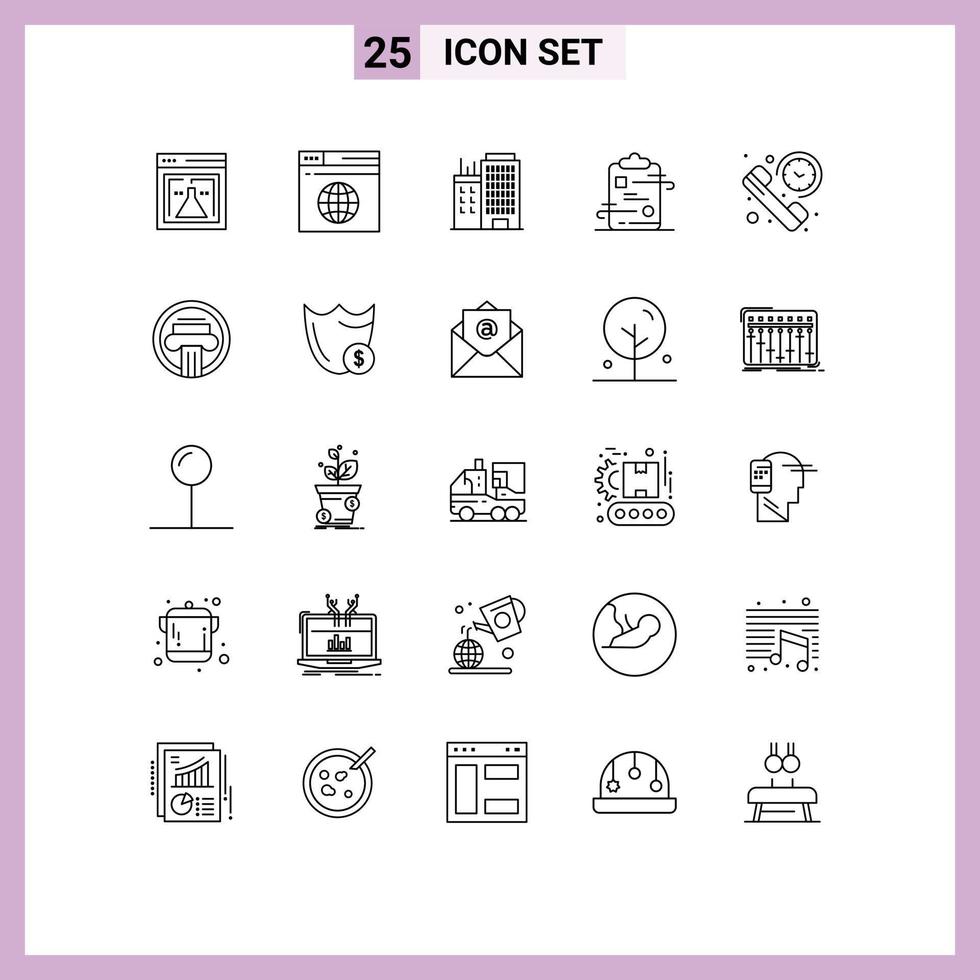 Group of 25 Modern Lines Set for call paper building checklist clipboard Editable Vector Design Elements