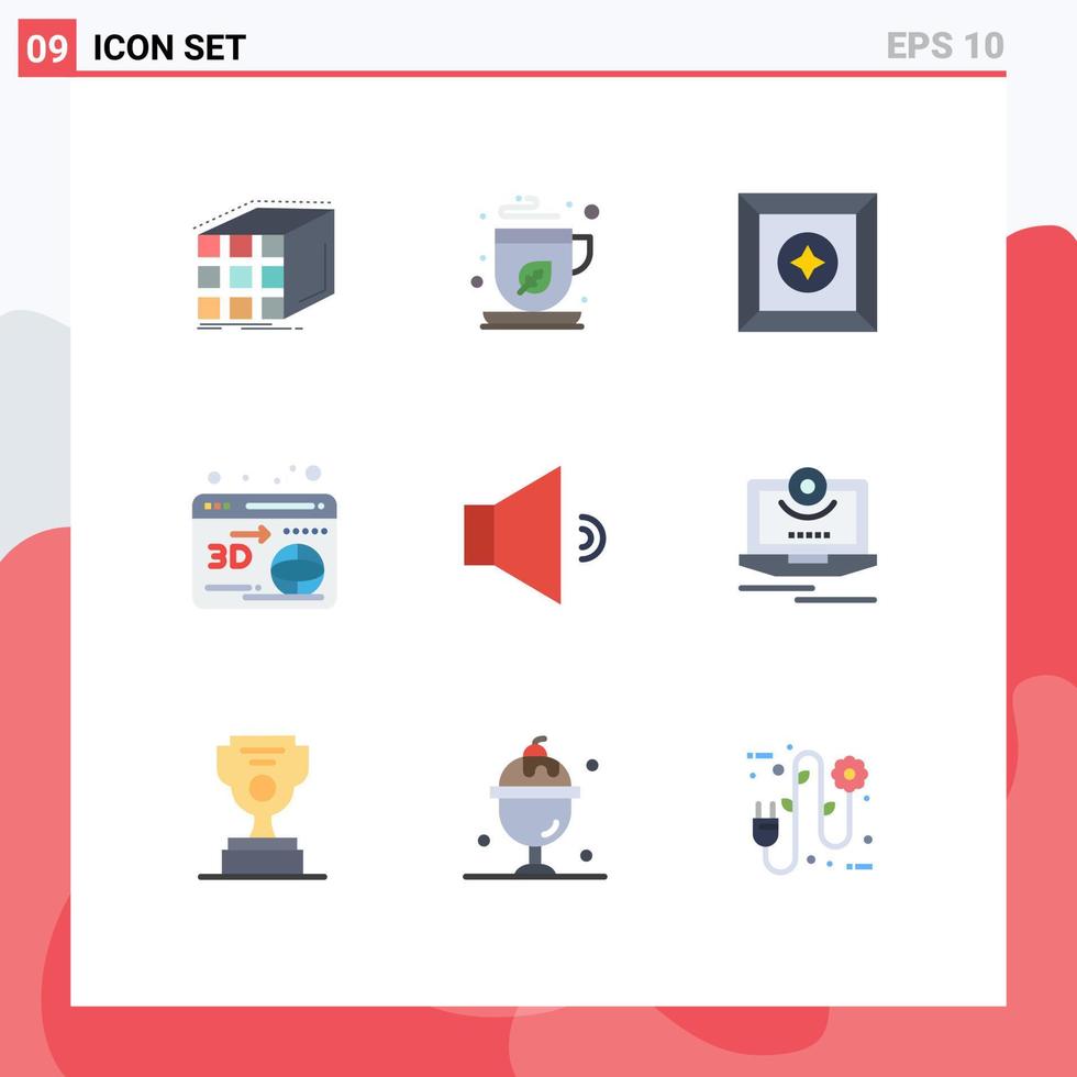 Universal Icon Symbols Group of 9 Modern Flat Colors of volume sound tea globe web Editable Vector Design Elements