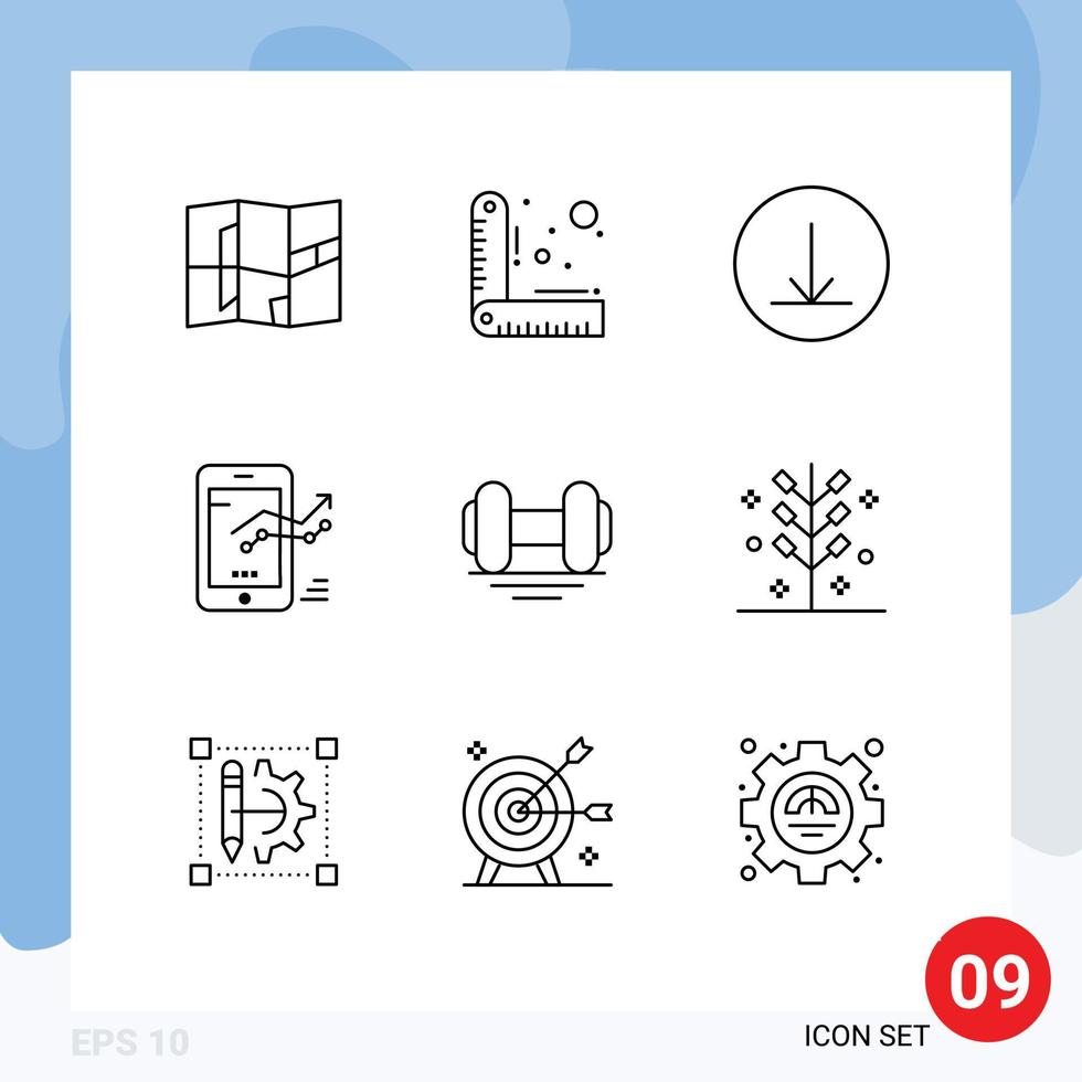 Pack of 9 creative Outlines of celebration gym chart fitness stat Editable Vector Design Elements