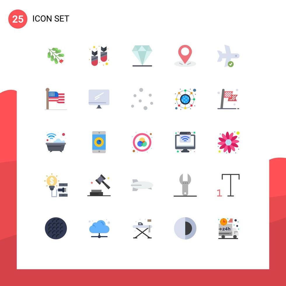 Stock Vector Icon Pack of 25 Line Signs and Symbols for plane check diamond pin gps Editable Vector Design Elements
