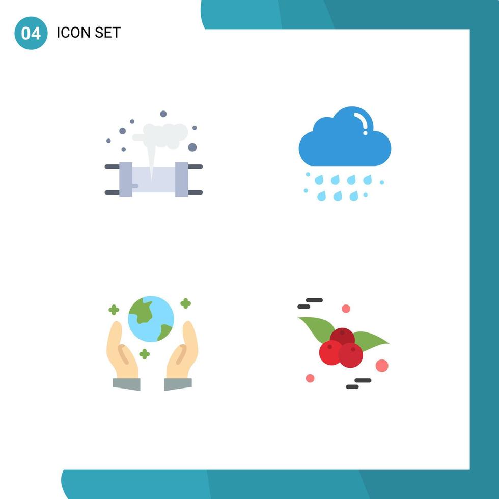 Pack of 4 Modern Flat Icons Signs and Symbols for Web Print Media such as gas eco protection waste rain cherry Editable Vector Design Elements