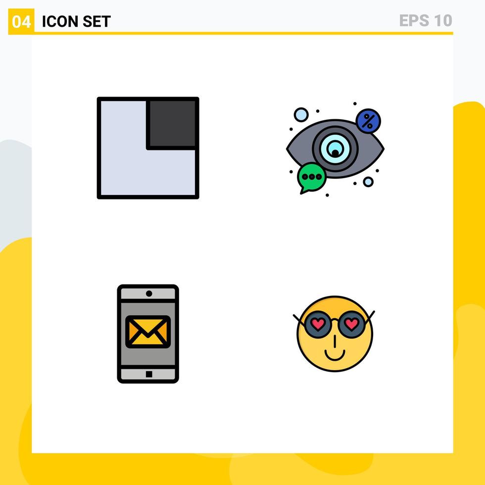 Group of 4 Modern Filledline Flat Colors Set for expand mobile eye view mail Editable Vector Design Elements