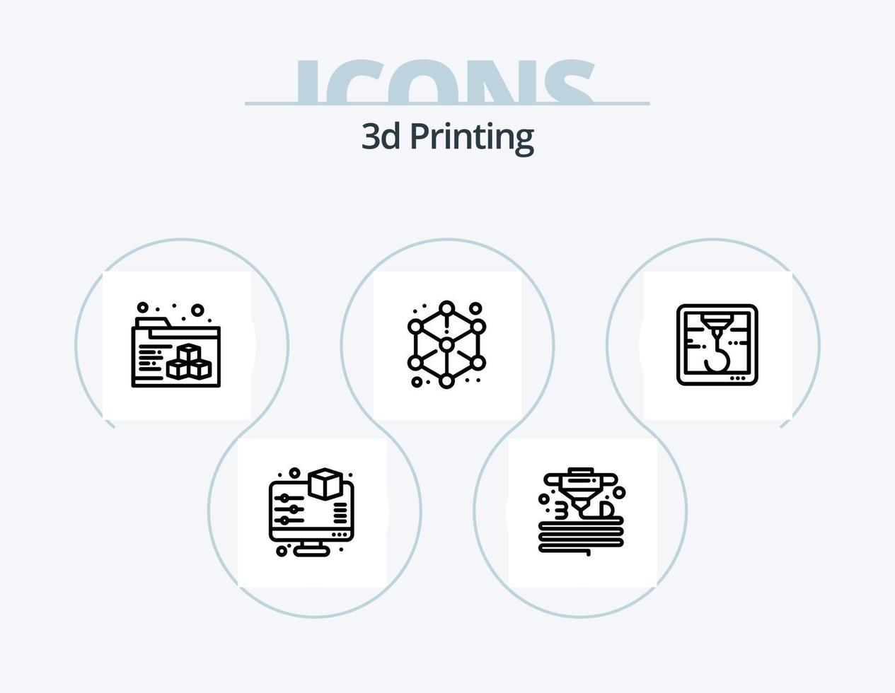 Diseño de iconos del paquete de iconos de línea de impresión 3d 5. geométrico. portapapeles. láser. teléfono inteligente móvil vector