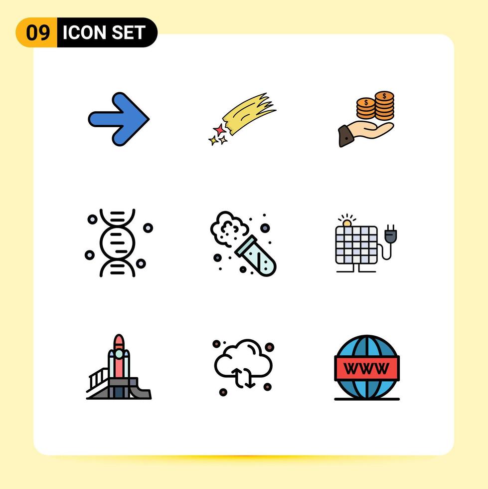 Universal Icon Symbols Group of 9 Modern Filledline Flat Colors of dna money comet guardar economy Editable Vector Design Elements