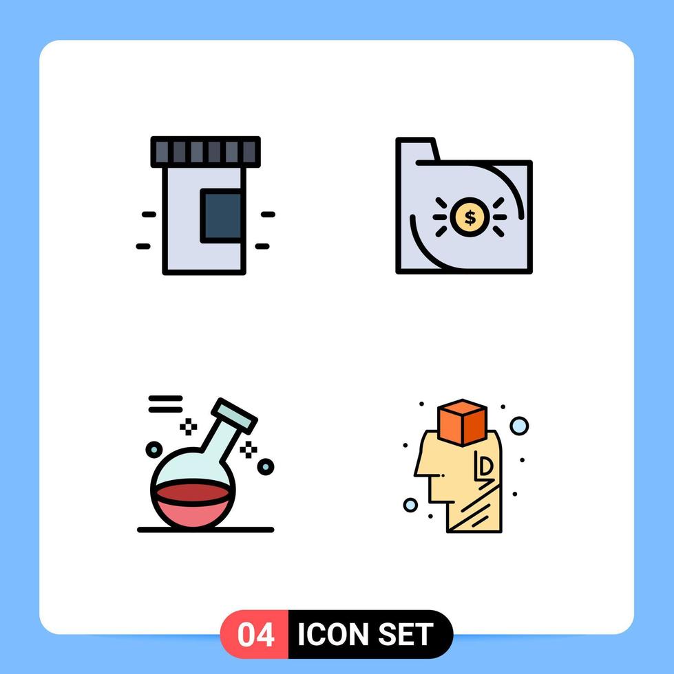 Mobile Interface Filledline Flat Color Set of 4 Pictograms of medical game bank document spa Editable Vector Design Elements