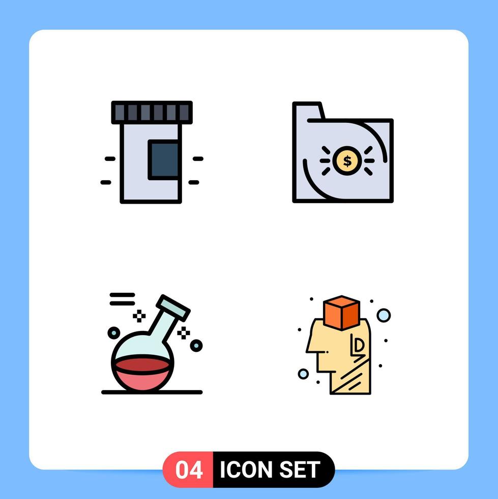 conjunto de color plano de línea de relleno de interfaz móvil de 4 pictogramas de elementos de diseño de vector editable de spa de documento de banco de juego médico