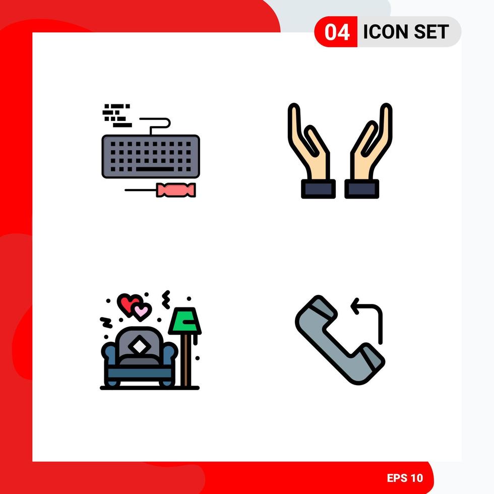 4 Thematic Vector Filledline Flat Colors and Editable Symbols of key sofa repair hands answer Editable Vector Design Elements