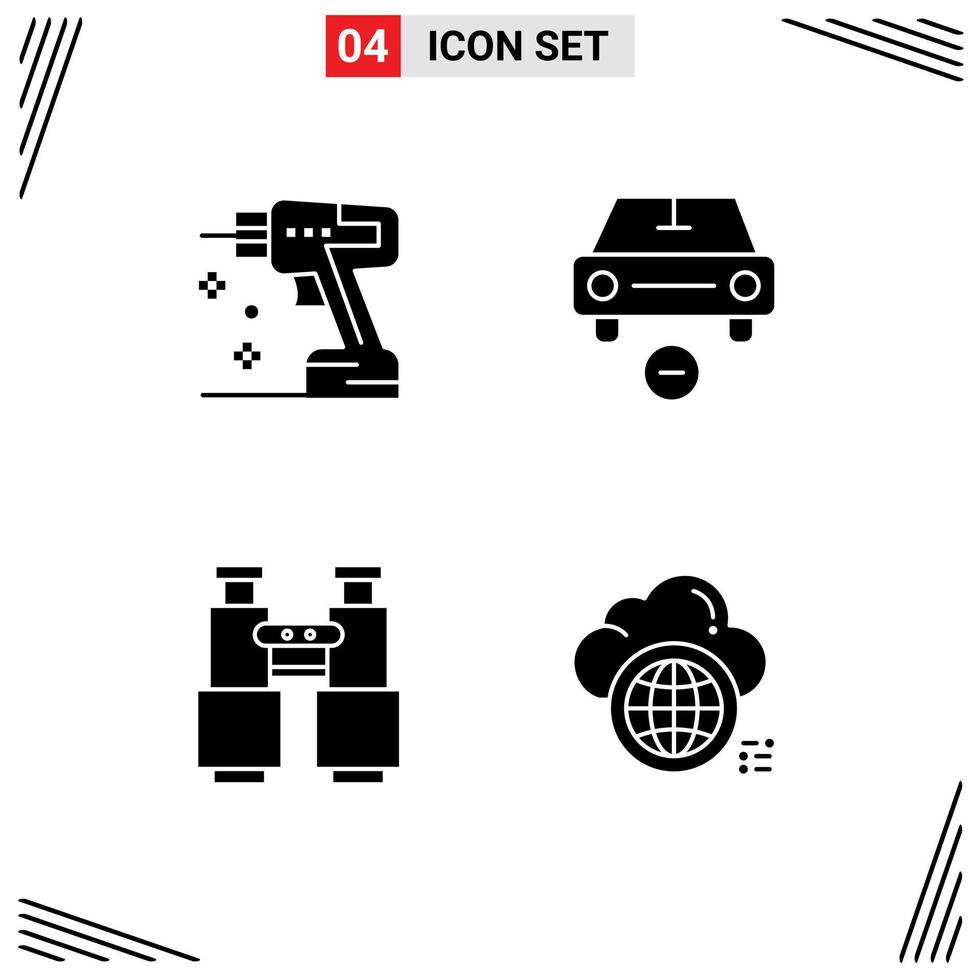 Universal Icon Symbols Group of 4 Modern Solid Glyphs of construction binoculars tool less search Editable Vector Design Elements