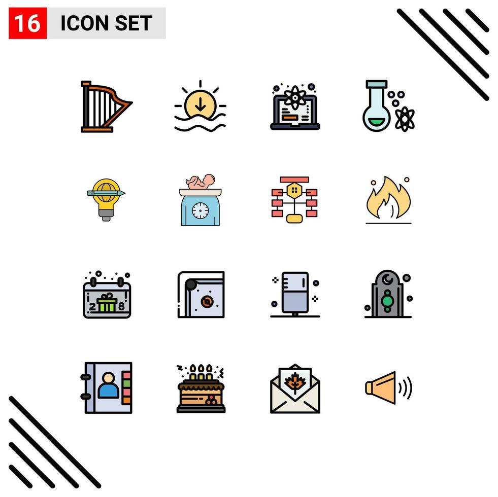 conjunto de 16 iconos modernos de la interfaz de usuario signos de símbolos para elementos de diseño de vectores creativos editables del átomo de la ciencia informática del espacio de la pluma