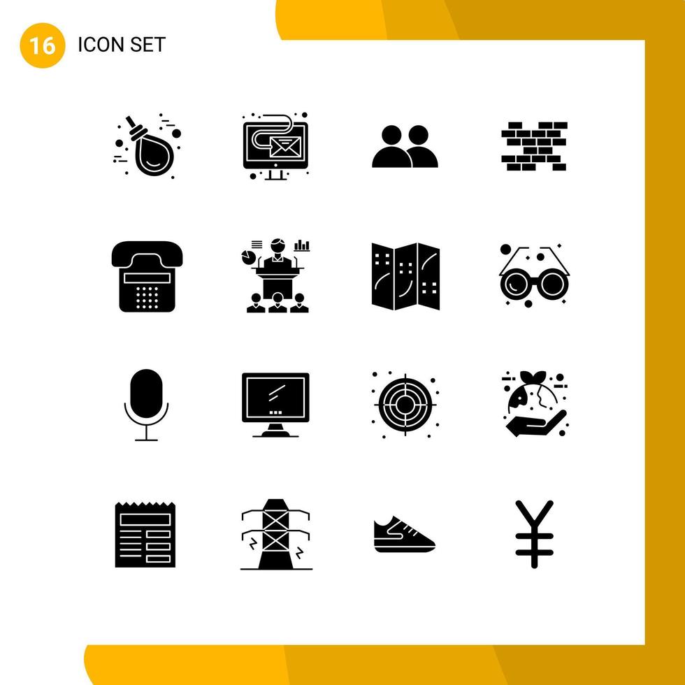16 Solid Glyph concept for Websites Mobile and Apps communication wall newsletter bricks twitter Editable Vector Design Elements