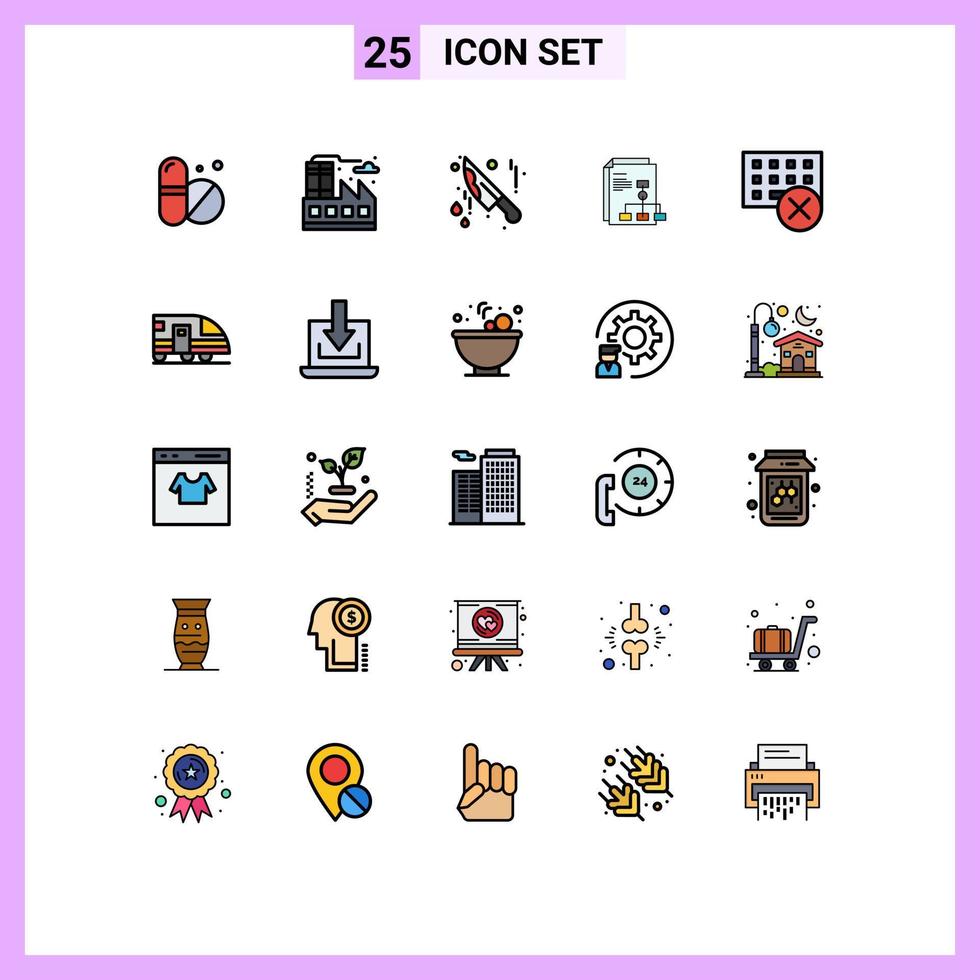 Group of 25 Filled line Flat Colors Signs and Symbols for keyboard gadget knife devices report Editable Vector Design Elements