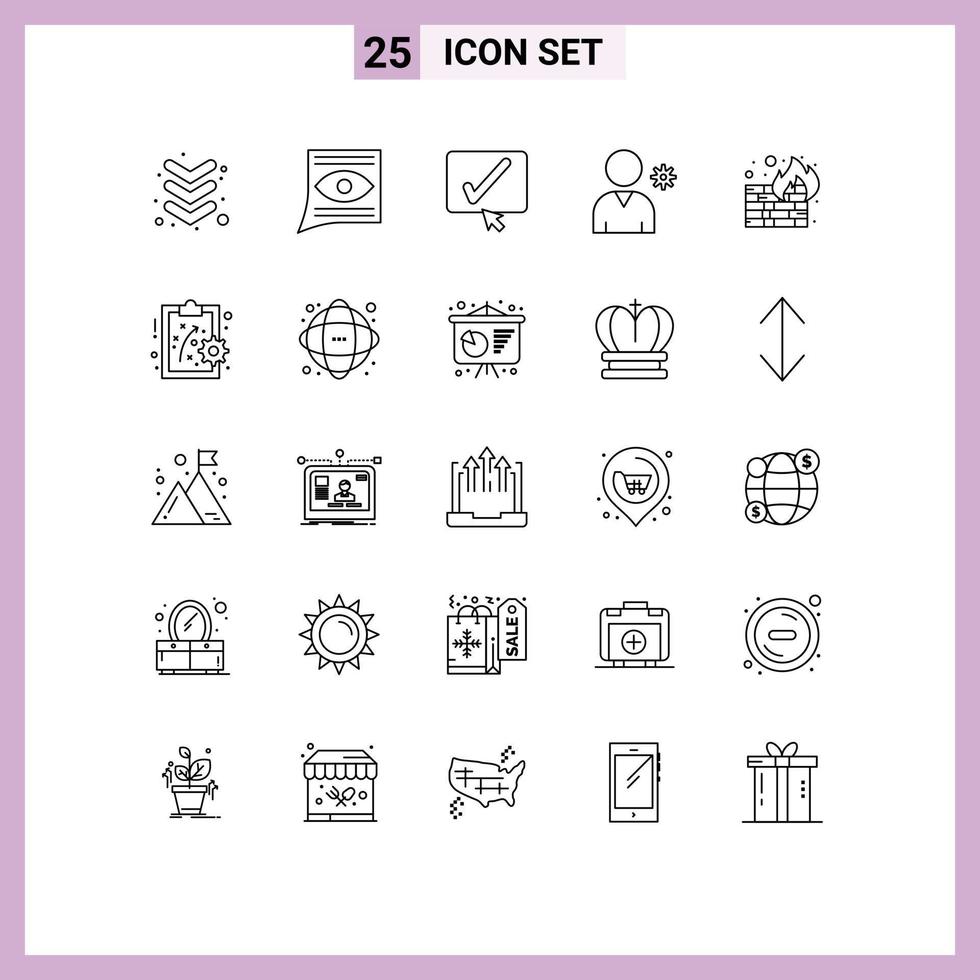 Editable Vector Line Pack of 25 Simple Lines of security fire approve user controls Editable Vector Design Elements