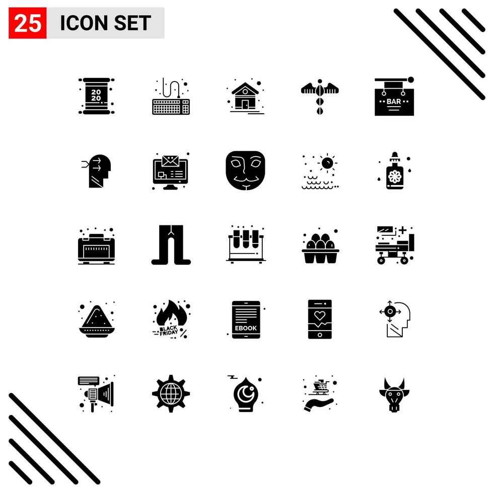 25 User Interface Solid Glyph Pack of modern Signs and Symbols of bar health contact heart medical Editable Vector Design Elements