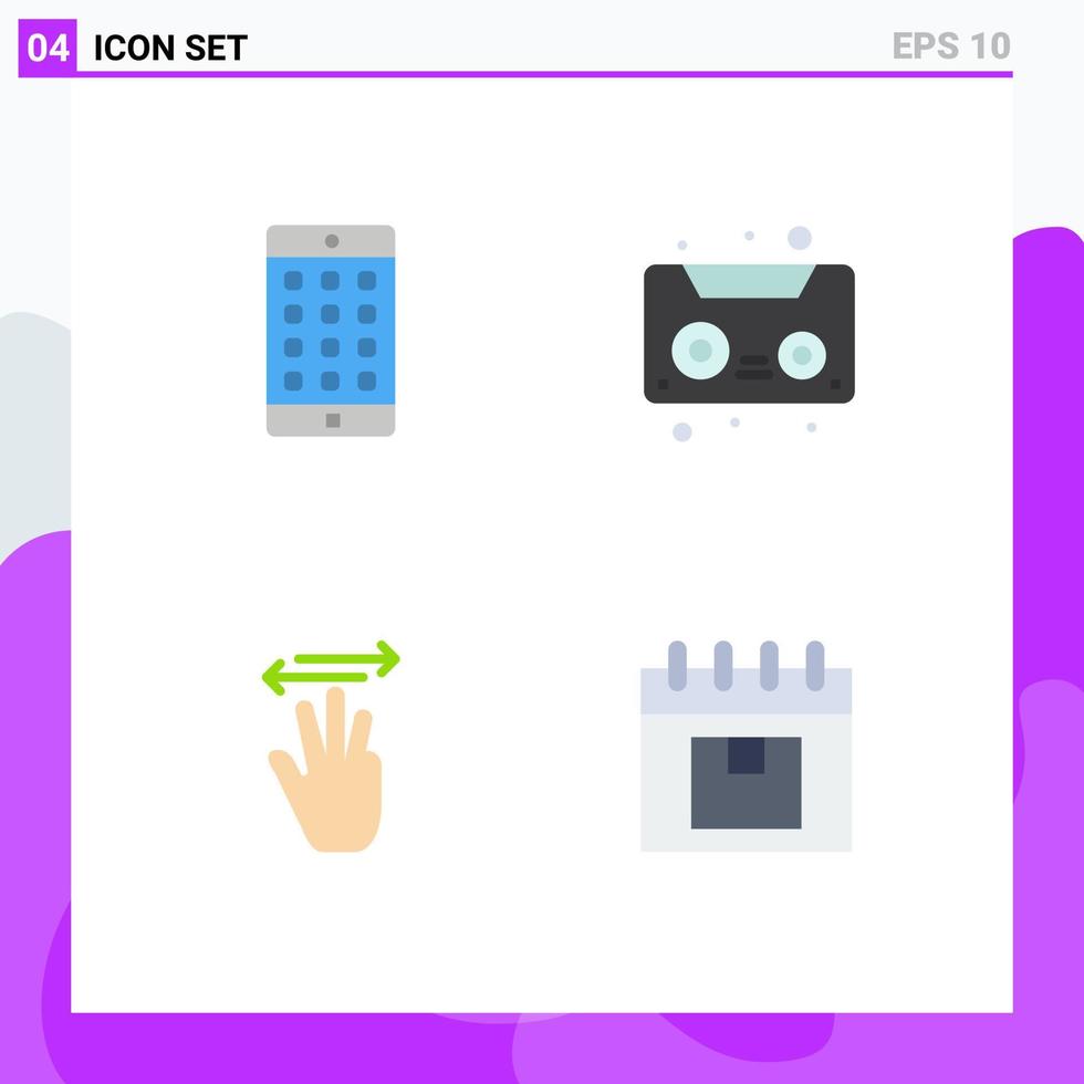 4 Thematic Vector Flat Icons and Editable Symbols of application up password cassette tape right Editable Vector Design Elements