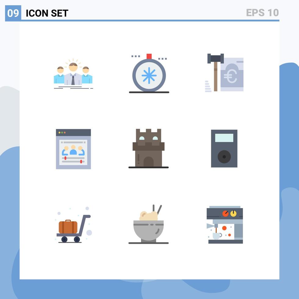 Set of 9 Modern UI Icons Symbols Signs for beach web developers open remote team law Editable Vector Design Elements