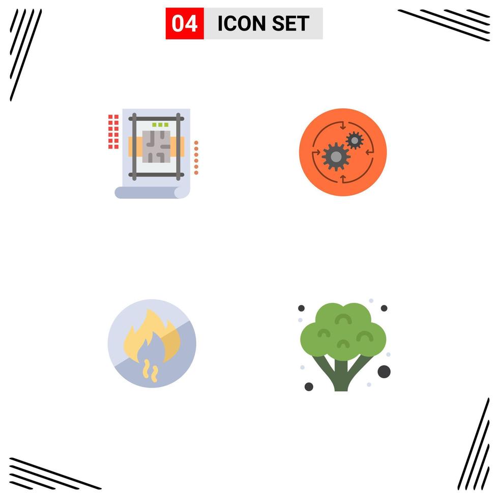 conjunto de 4 iconos planos vectoriales en la cuadrícula para la arquitectura sin fuego elementos de diseño vectorial editables de la empresa de impresión azul fuego vector