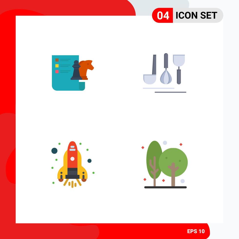 grupo de 4 iconos planos signos y símbolos para el servicio de planificación de cohetes de ajedrez agricultura elementos de diseño vectorial editables vector
