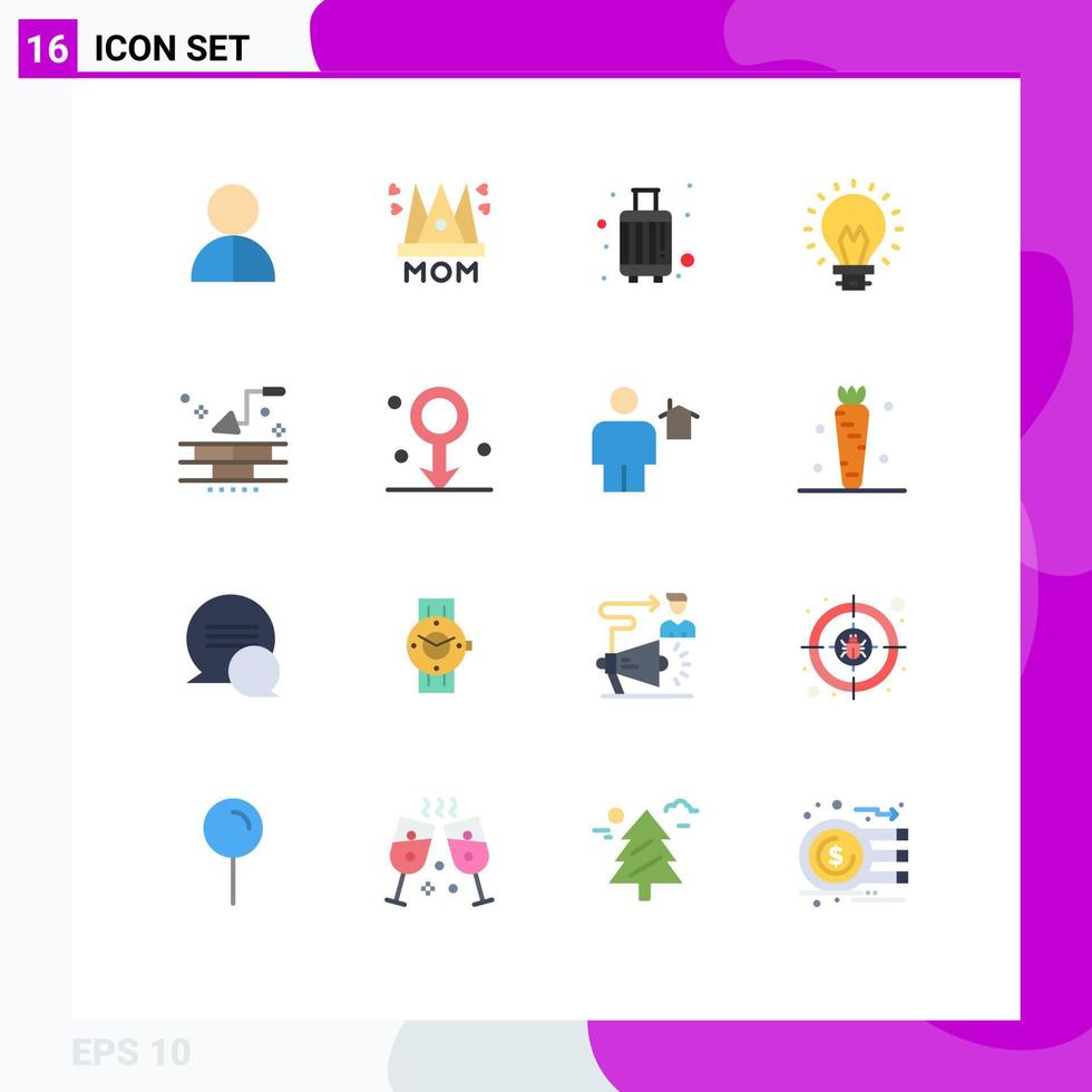 Set of 16 Modern UI Icons Symbols Signs for innovation bulb mother travel luggage Editable Pack of Creative Vector Design Elements