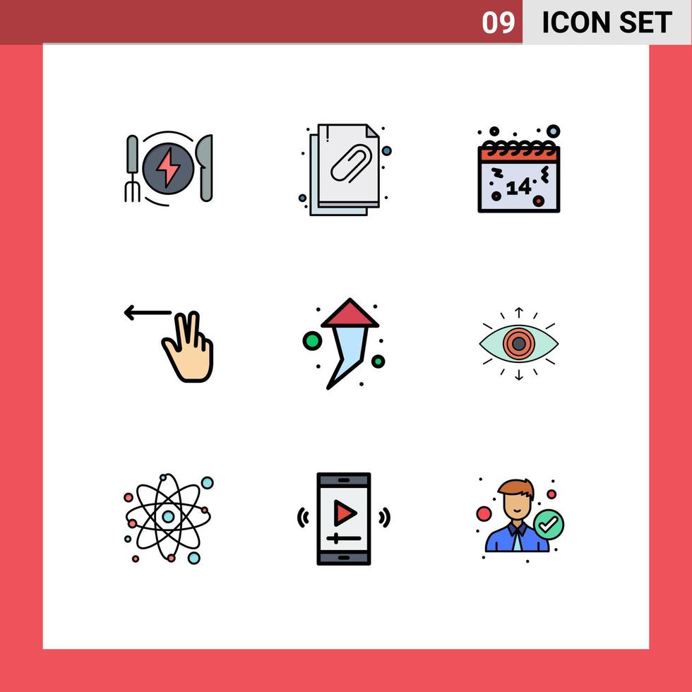 paquete de línea de vector editable de 9 colores planos de línea de llenado simple de calendario de flecha hacia arriba dedos izquierdos elementos de diseño de vector editable
