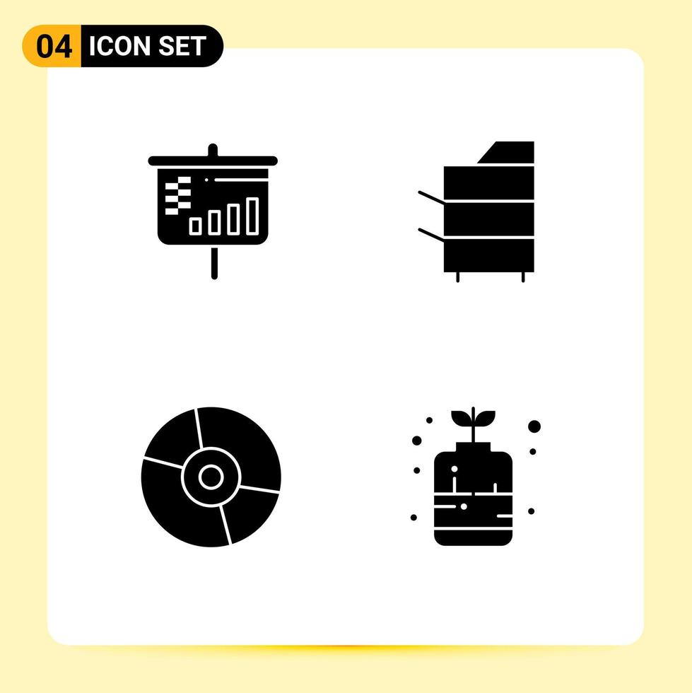 4 User Interface Solid Glyph Pack of modern Signs and Symbols of bar disc copier products products Editable Vector Design Elements