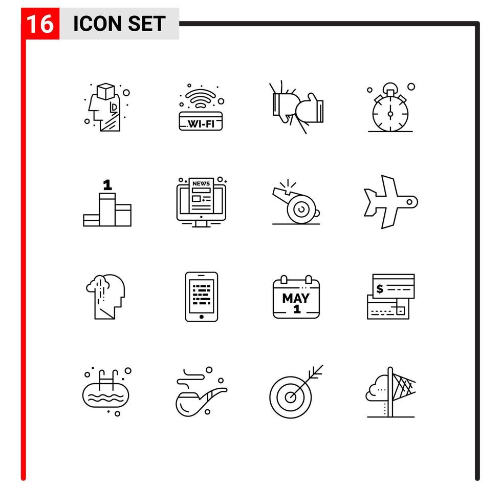 Universal Icon Symbols Group of 16 Modern Outlines of time quarter box stop gloves Editable Vector Design Elements