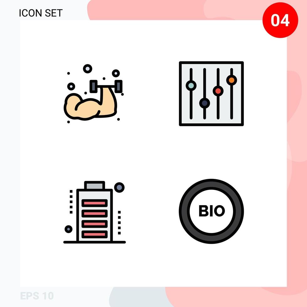 Pictogram Set of 4 Simple Filledline Flat Colors of dumbbell devices weightlifting tuning status Editable Vector Design Elements