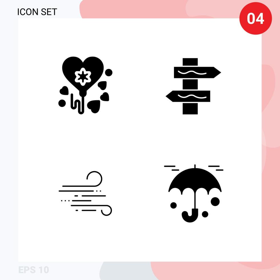 Pack of 4 Modern Solid Glyphs Signs and Symbols for Web Print Media such as balloon spring index blow protection Editable Vector Design Elements