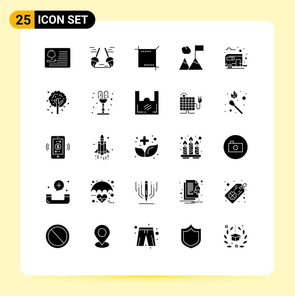 Editable Vector Line Pack of 25 Simple Solid Glyphs of bus way mountains sweep flag web Editable Vector Design Elements