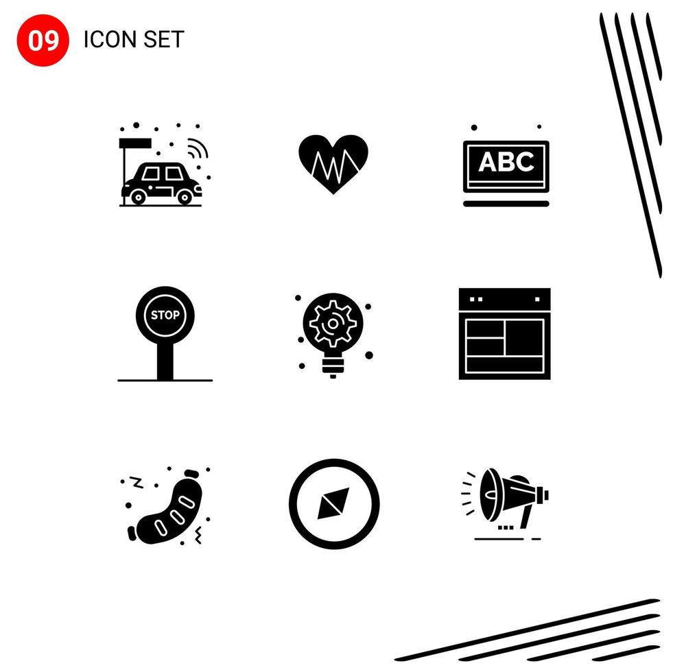 Pack of 9 creative Solid Glyphs of innovation generation abc journey board Editable Vector Design Elements