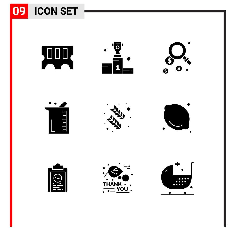 Pack of 9 Modern Solid Glyphs Signs and Symbols for Web Print Media such as calligraphy laboratory dollar chemistry biochemistry Editable Vector Design Elements